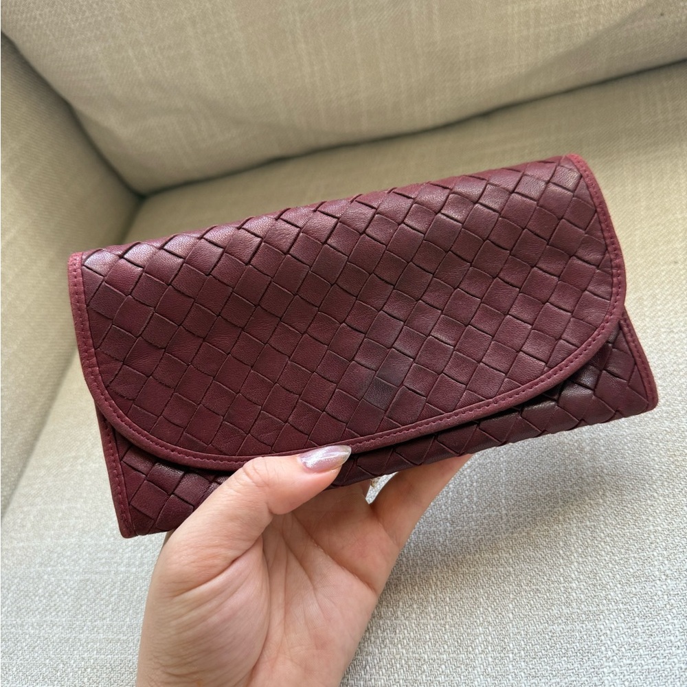Authentic Bottega Veneta Red Woven Clutch Wallet